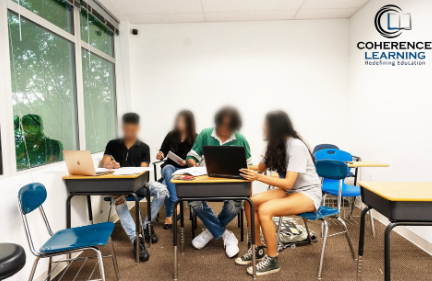 Teacher instructing students