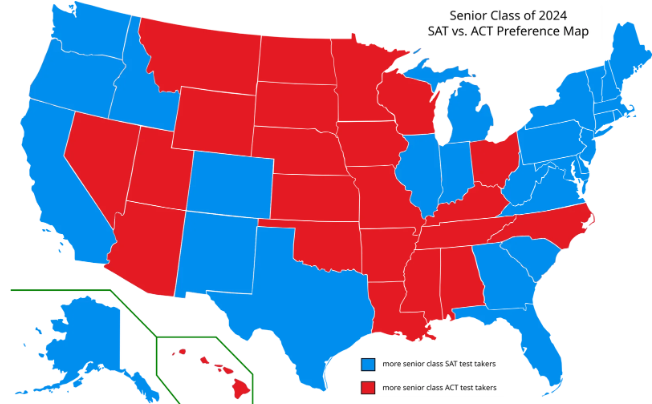 Map showing SAT vs ACT popularity by state